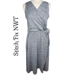NWT Stitch Fix Kaileigh Ariella Faux Wrap Knit Dress Light Grey Size XXL